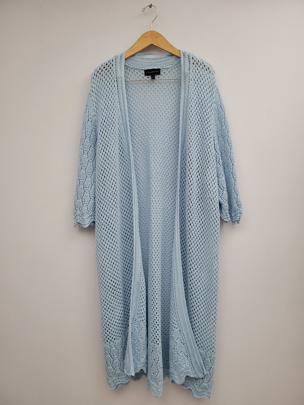 Lane Bryant Cotton Blend Open Eyelet Knit Duster Kimono Cardigan Blue 26/28P
